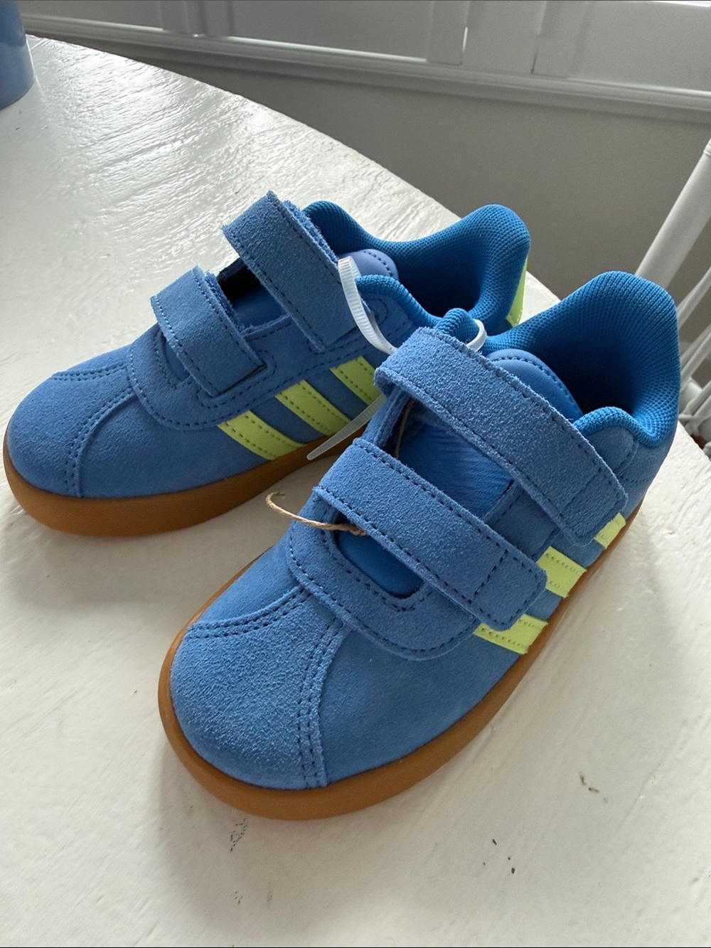 adidas Blue Suede Kids Sneakers with Yellow Stripes